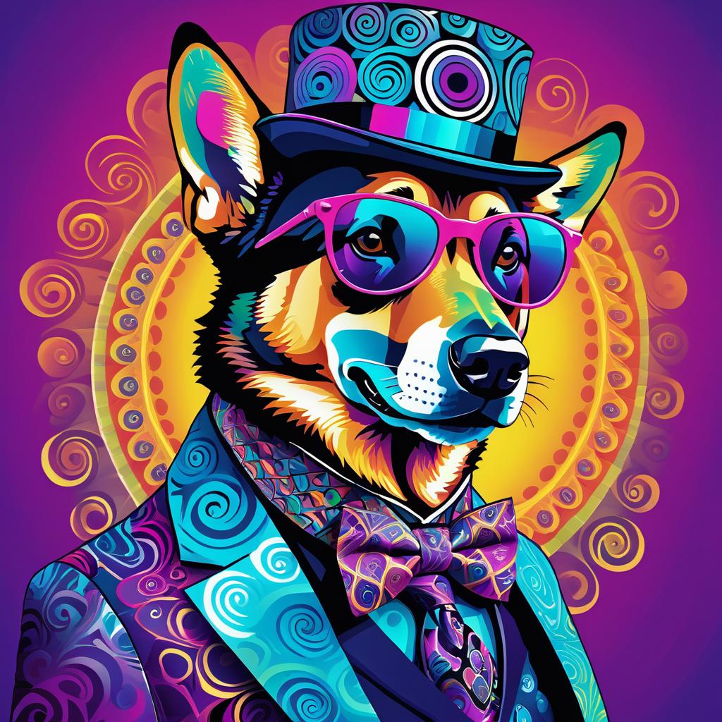 Psychedelic German Shepherd Fashion Illustration