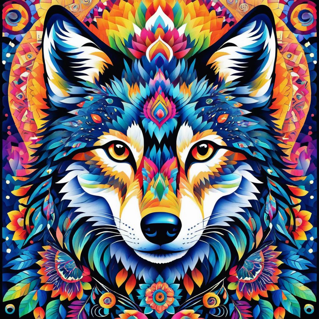 Vibrant Neo-Impressionist Wolf Artwork