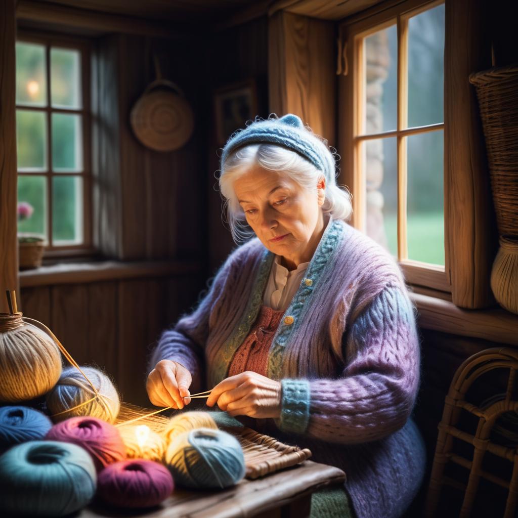 Serene Portrait of an Elderly Knitter