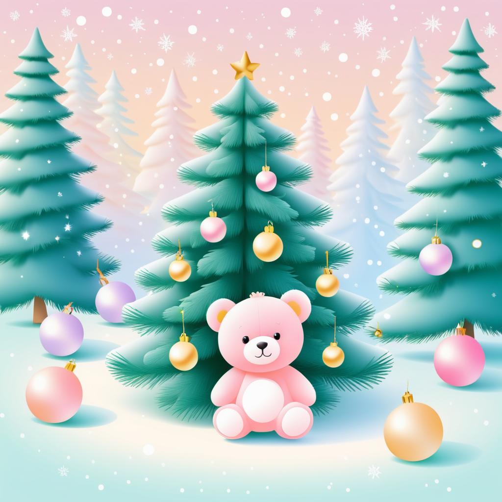 Pastel New Year's Card with Teddy Bear