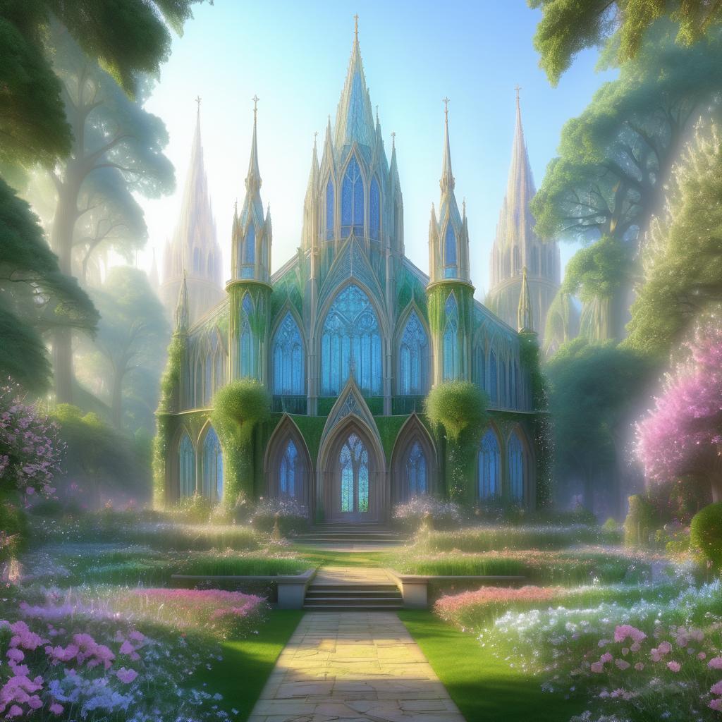 Ethereal Elven Cathedral in a Garden