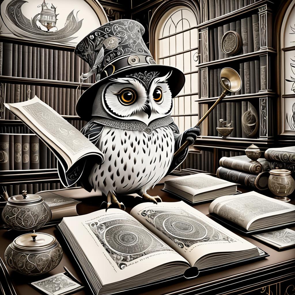 Whimsical Owl Scholar in Cozy Study