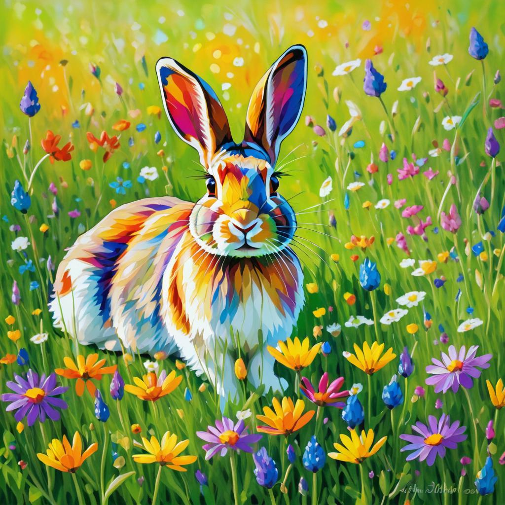 Colorful Rabbit in Damascus Style Painting