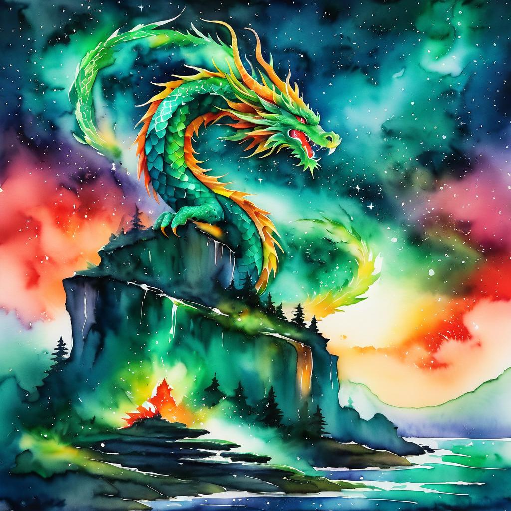 Majestic Dragon in Surreal Night Landscape