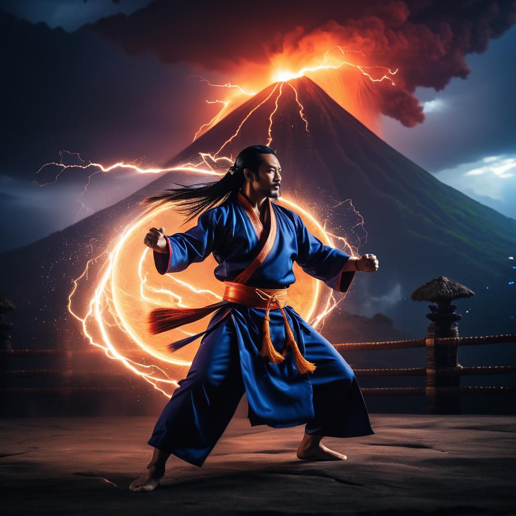 Epic Martial Artist with Erupting Volcano