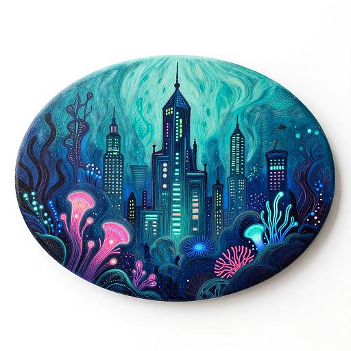 Bioluminescent Underwater Cityscape Art