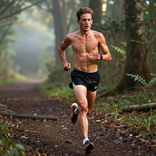 Muscular Runner in Morning Forest