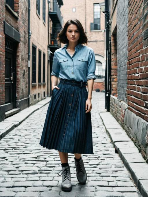 Woman in Casual Outfit Walking on Cobblestone Alley