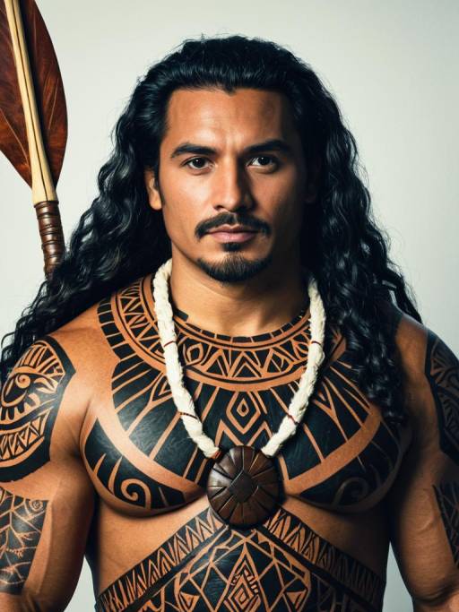 Man in Polynesian Moana Costume with Tribal Tattoos
