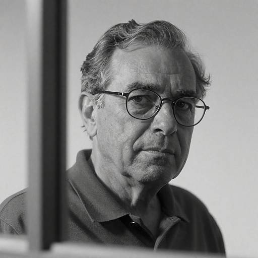 Black and White Portrait of Older Man with Glasses