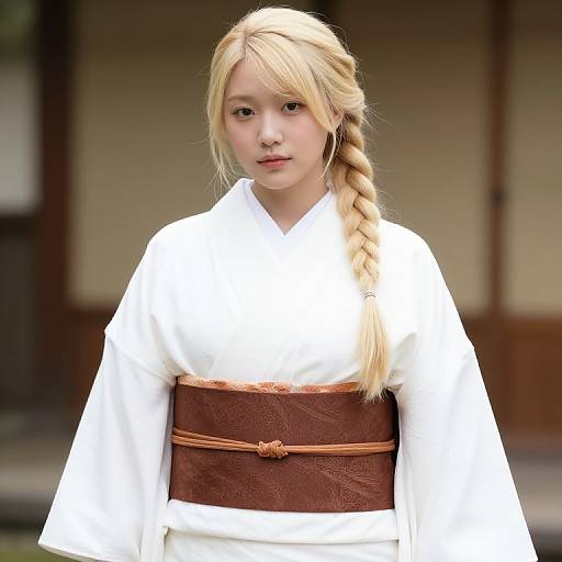 Blonde Woman in White Kimono