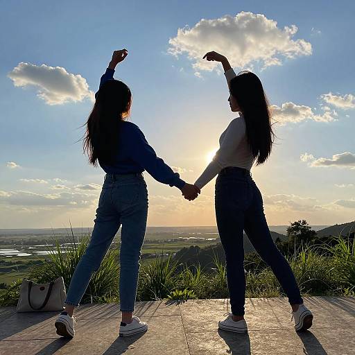 Dancing Women at Sunset on a Platform