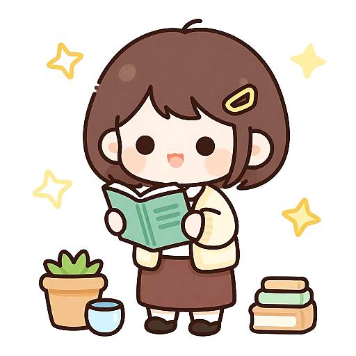 Cheerful Kawaii School Librarian Character