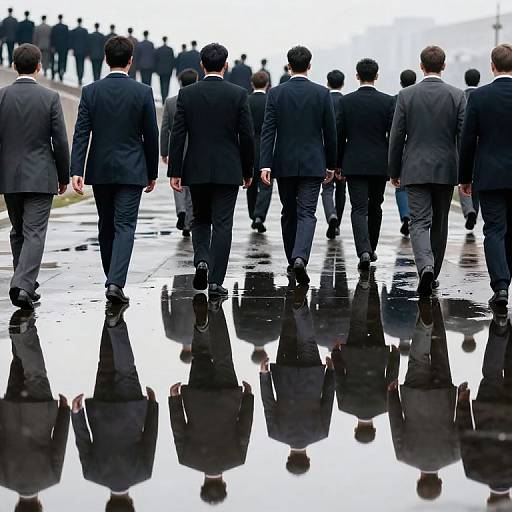 Endless Procession in Surreal Reflection