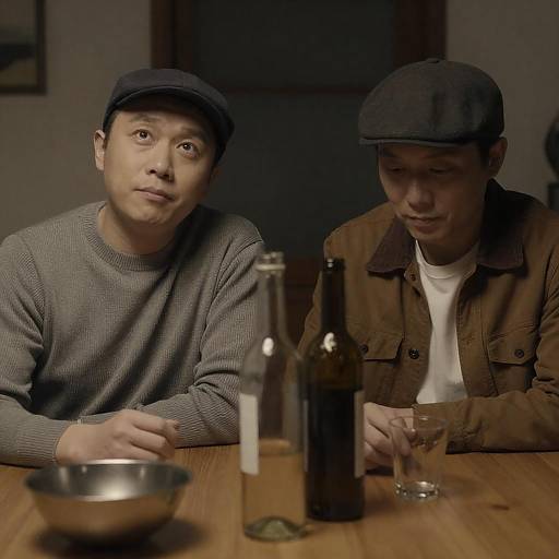 Men in Casual Discussion at Table