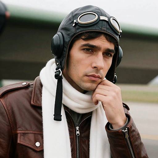 Serious Pilot Portrait in Leather Gear