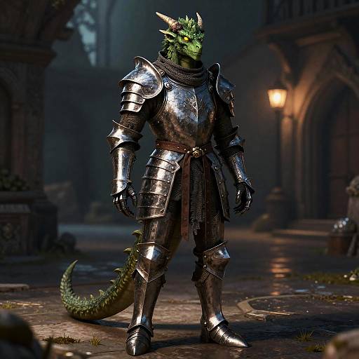 Realistic Green Dragonborn in Plate Armor