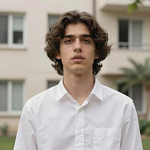 Young man in white shirt outdoors