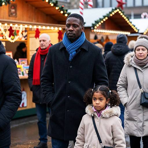 Vibrant Christmas Market Scene with Families