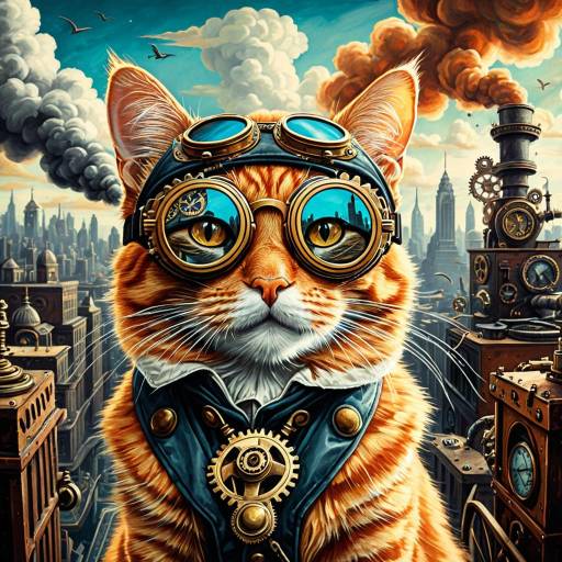 Steampunk Cat in Aviator Goggles