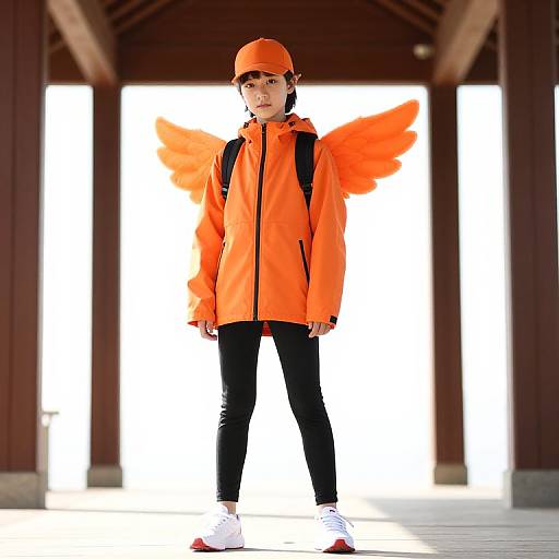 Youth in Vibrant Orange Outfit Outdoors