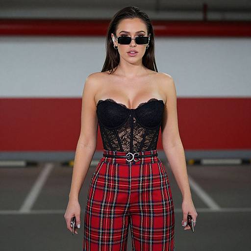 Edgy Street Style Woman in Tartan Trousers