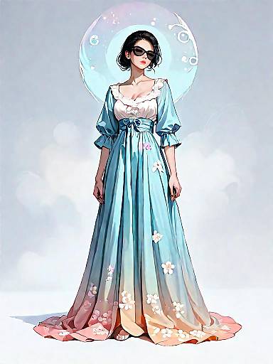 Elegant Woman in Floral Maxi Dress and Sunglasses