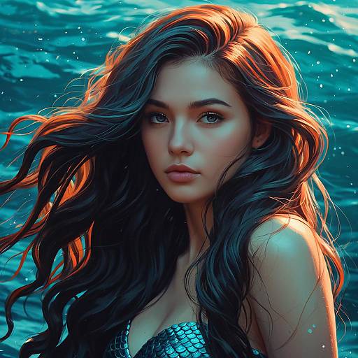 Serene Mermaid Portrait with Flowing Hair