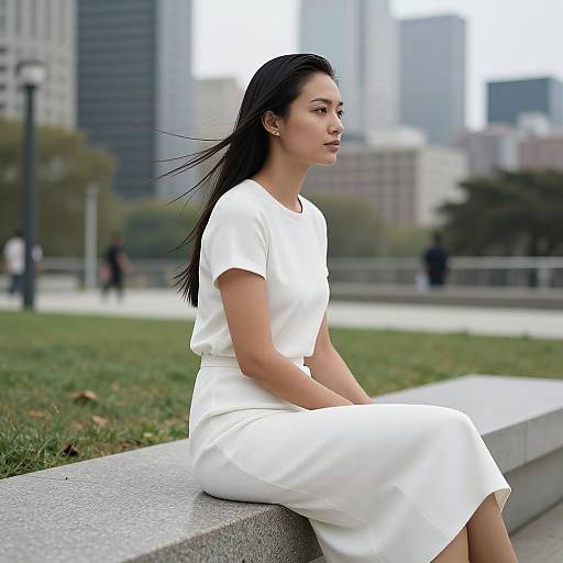 Woman in Minimalist Dress in City Park