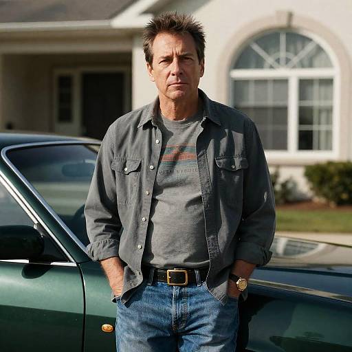 Middle-Aged Man by Suburban Car