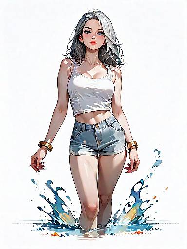 Sporty Woman in White Cropped Tank and Shorts