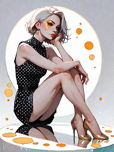 Stylish Woman in Black Polka Dot Dress