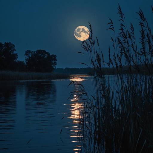 Serene Moonlit Riverside at Twilight Serene Moonlit Riverside at Twilight