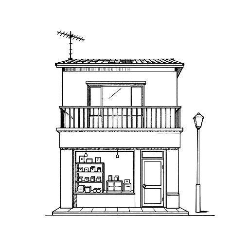 Minimalist Line Art Two-Story Building
