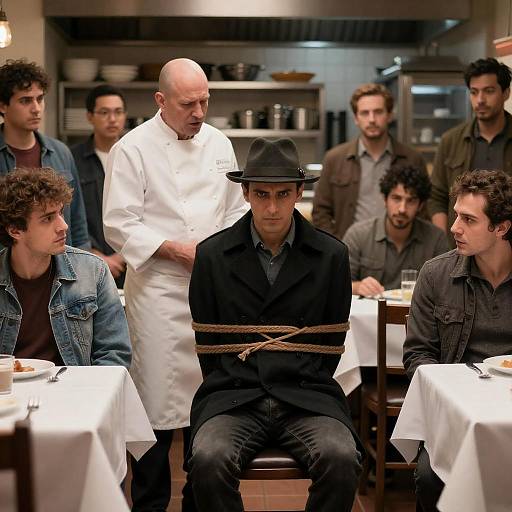 Tense Restaurant Scene with Captive