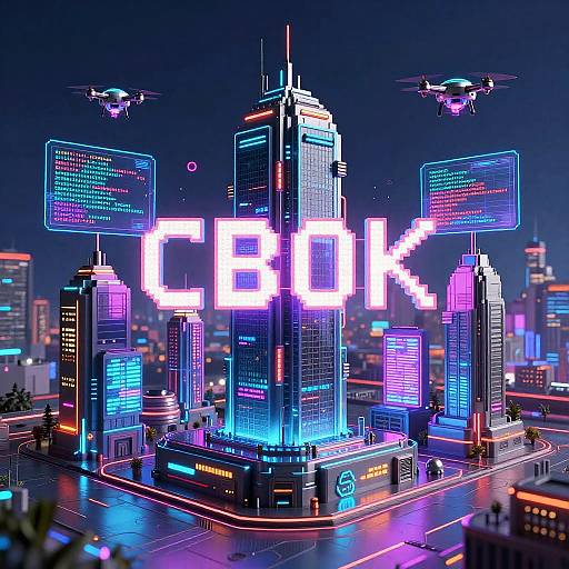 Futuristic Pixelated Cyberpunk Cityscape