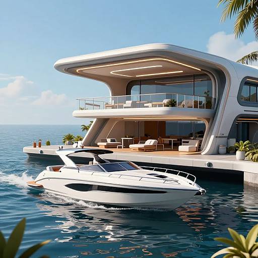 Futuristic Boathouse with Luxury Speedboat