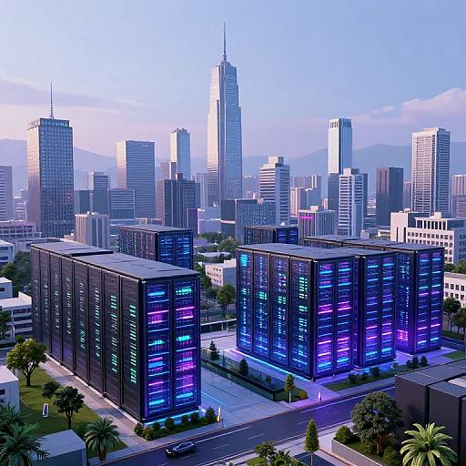 Synthwave Tech Landscape with Blockchain