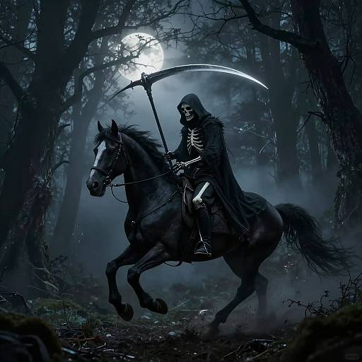 Grim Reaper Horse in Misty Forest