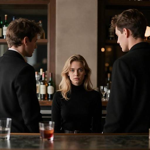 Three People in Dimly Lit Bar