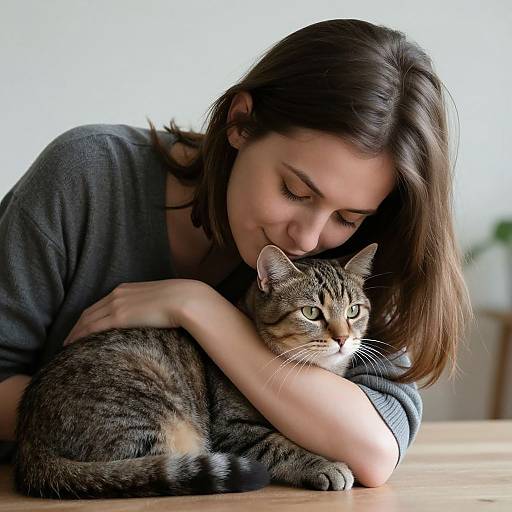 Serene Woman and Cat Embrace