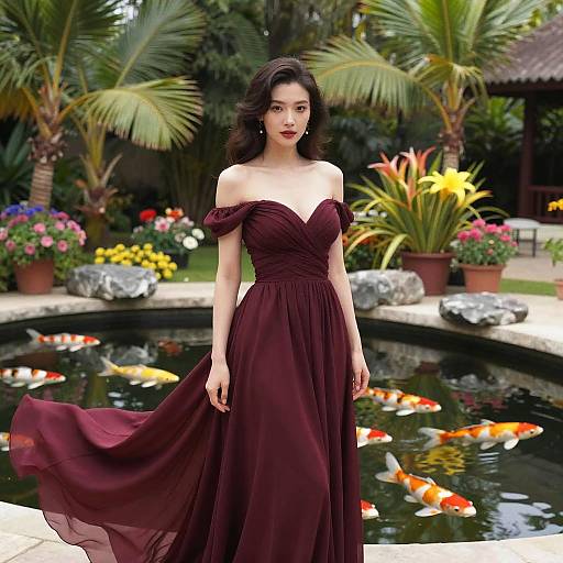 Romantic Woman in Tropical Garden