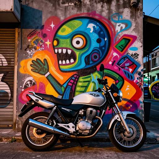 Stylized MG Motorcycle with Urban Mural