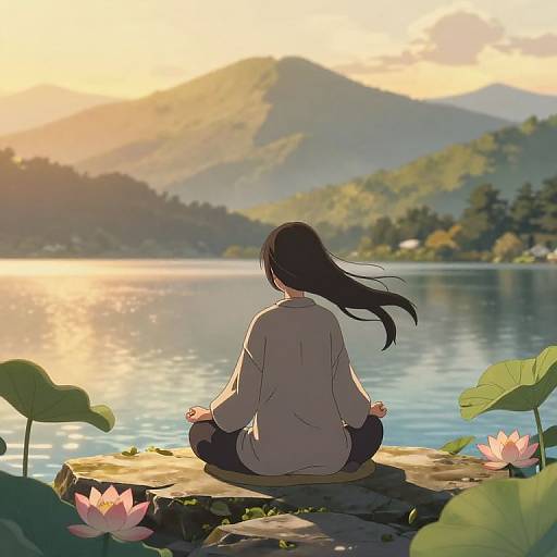 Noyak Makoto Meditating by Mountain Lake