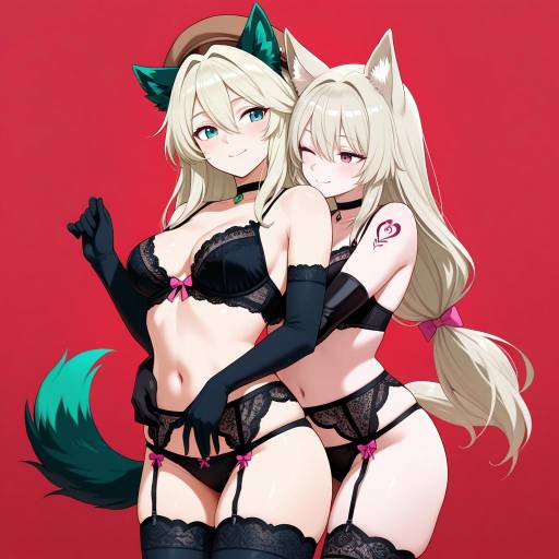 Intimate Yuri Pose with Colorful Contrast Intimate Yuri Pose with Colorful Contrast