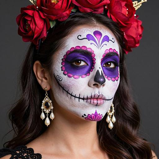 Elegant Purple Sugar Skull Makeup