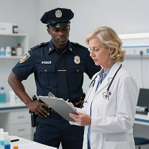 Hospital Scene with Officer and Doctor