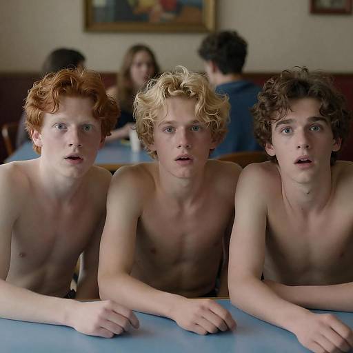 Shirtless Men Shocked at Dim Restaurant