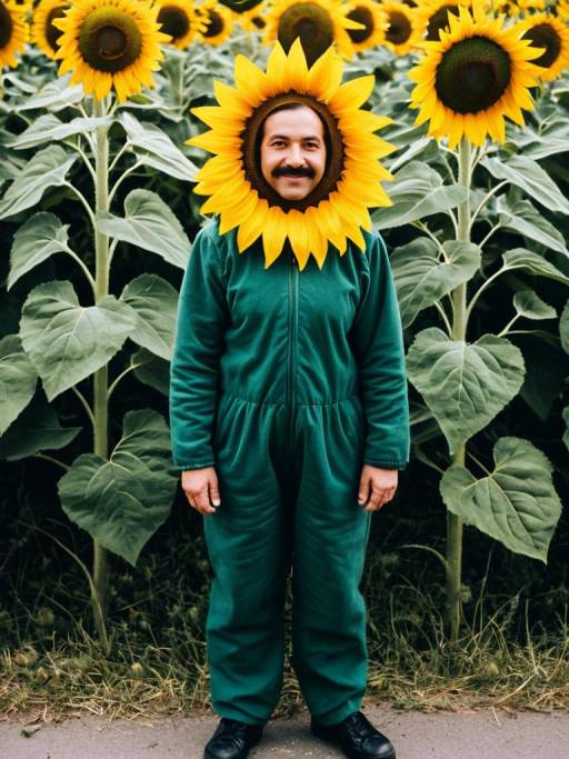 Person Wearing Sunflower Costume in Field