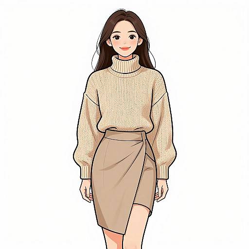 Chic Woman in Beige Knitwear